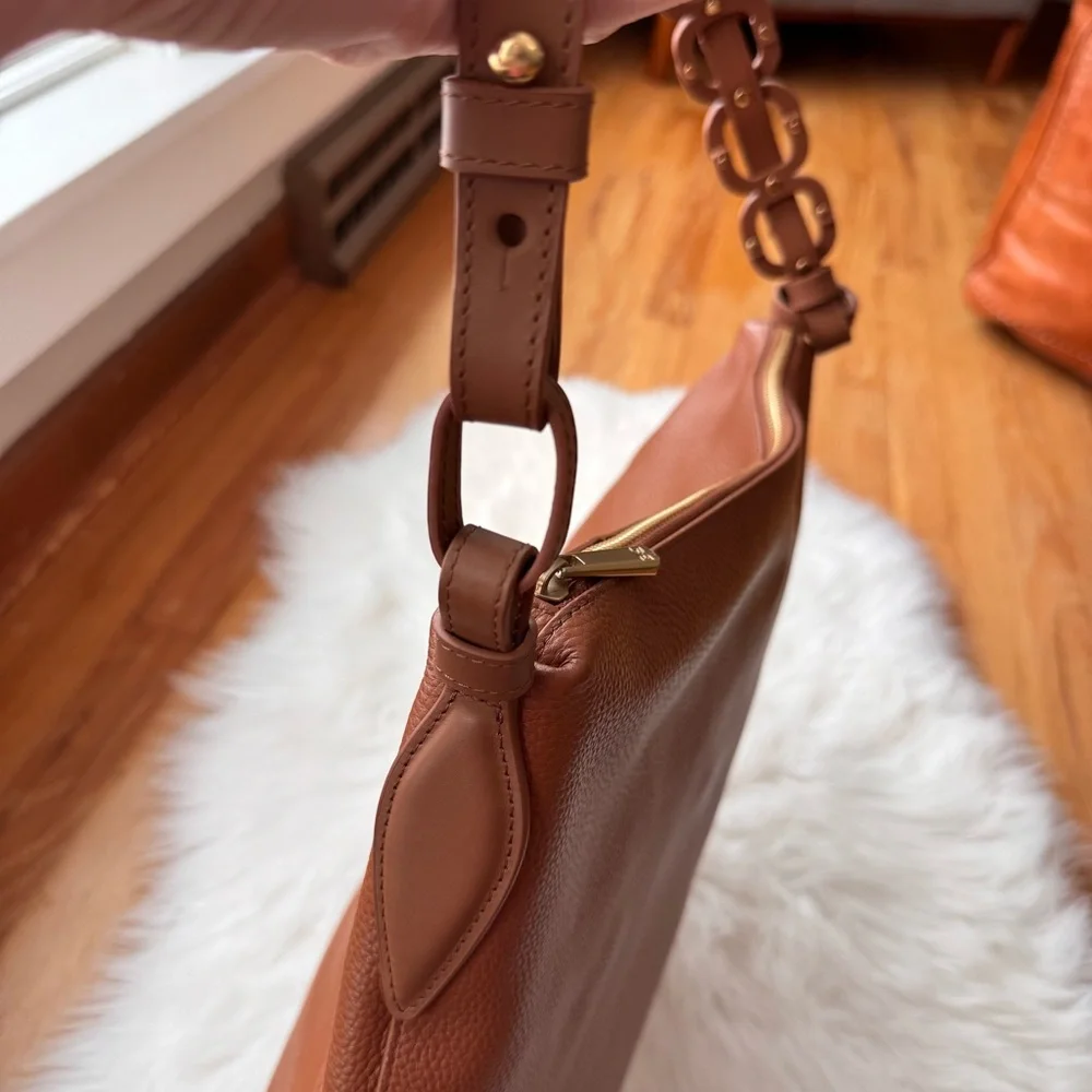 Sam Edelman Bay Large Leather Hobo Bag Chainlink Strap Caramel NWT